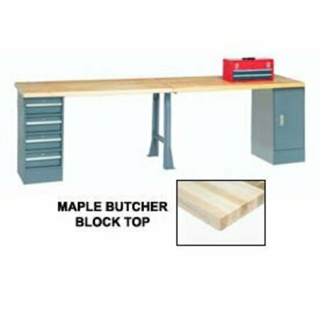 GLOBAL INDUSTRIAL 120inW x 30inD Production Workbench, Maple, Cabinet, 4 Drawer, 1 Leg, Gray 607966